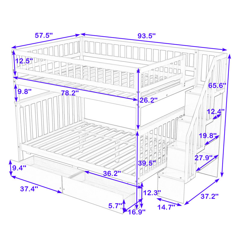 Lit superposé double en bois avec tablettes Graner Kids, Blanc