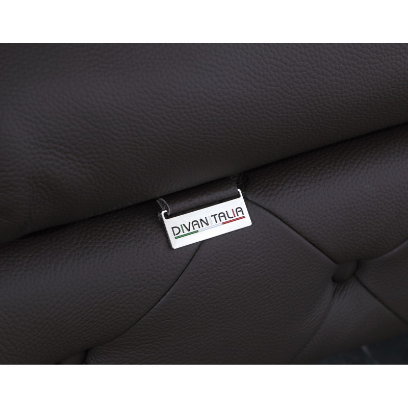 Ehrika Top Grain Italian Leather Sofa, Silver, Brown Genuine Leather