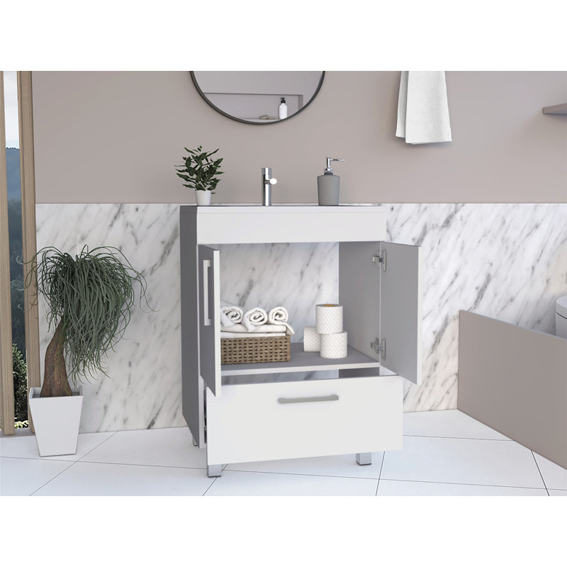 23.62'' Single Bathroom Vanity with Ceramic Top, White