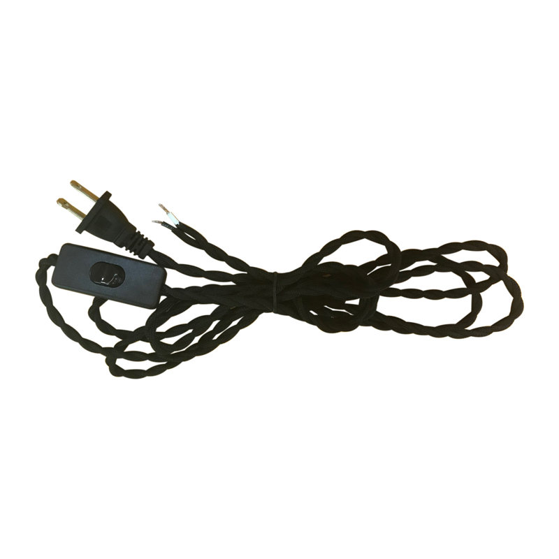 Cordon de lampe torsadée couvert de tissu, Noir