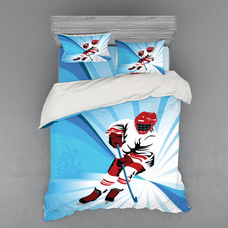 Ensemble de housse de couette en microfibre bleu clair / rouge, Housse de couette grand + 3 pièces supplémentair
