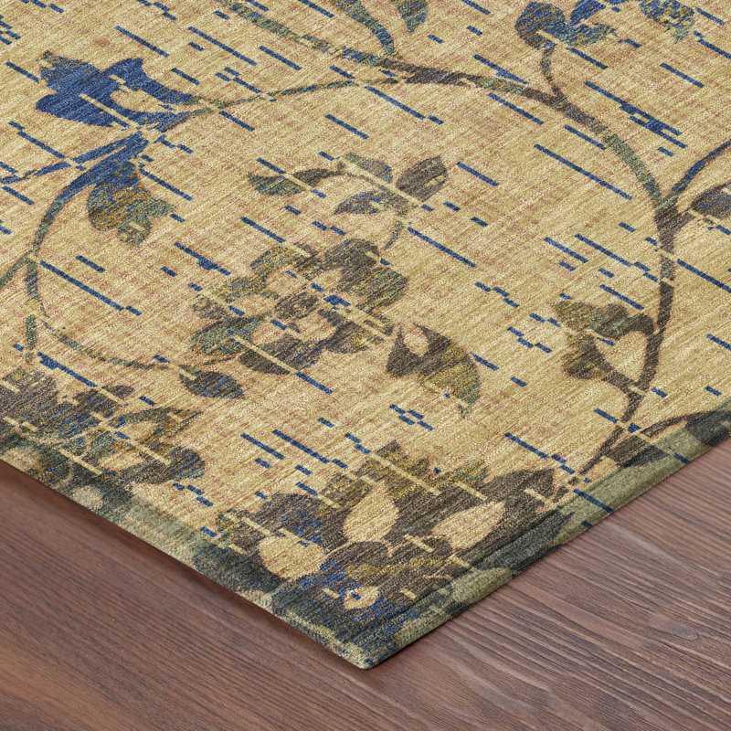 Machine Washable Indoor/Outdoor Chantille ACN2616 Floral Rug, Gold, 8' Round