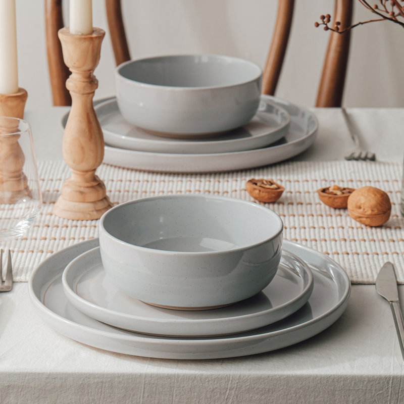 Service de table en grès 24 pièces Famiware - Service pour 8, Gris clair