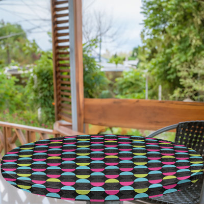 Millwood Pines Modern Fitted Round Tablecloth Charcoal Grey and Multicolor