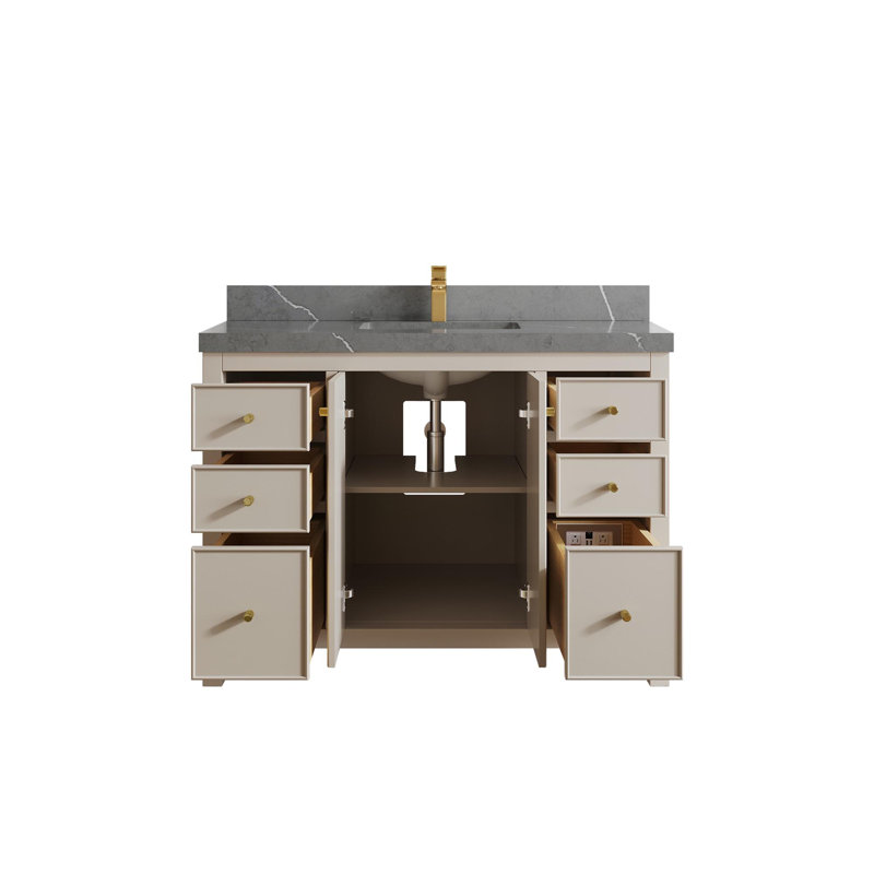 Meuble-lavabo simple 48 po avec comptoir en quartz Chicago