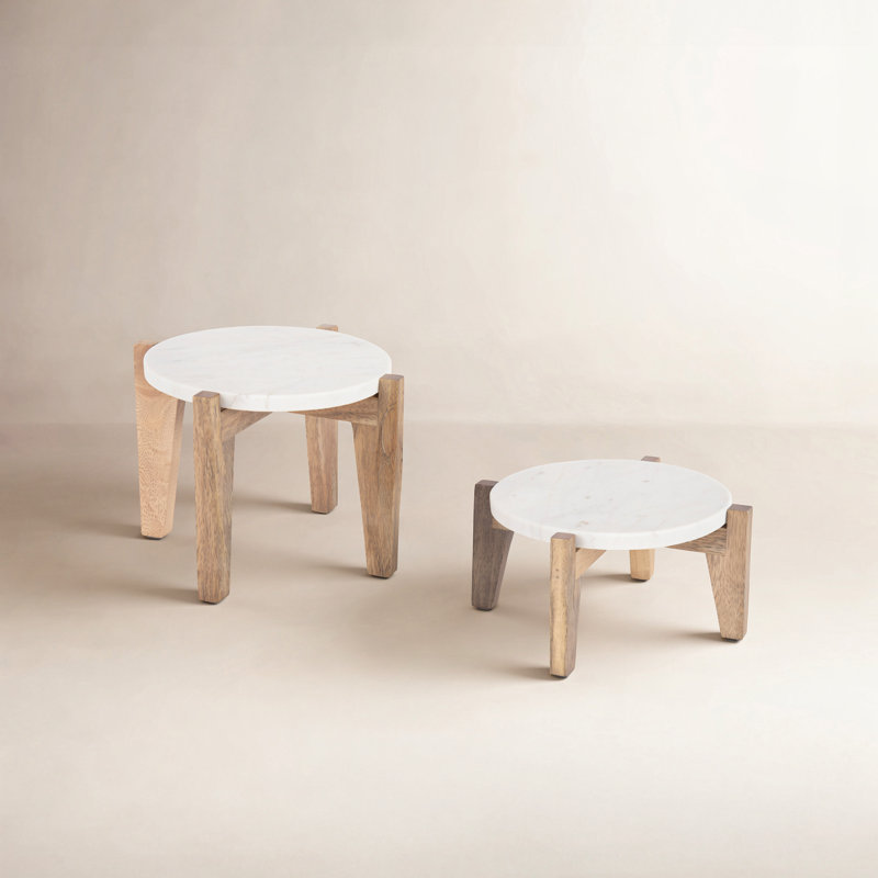 Support pour plante rond 2 pièces Durham, Blanc / Naturel
