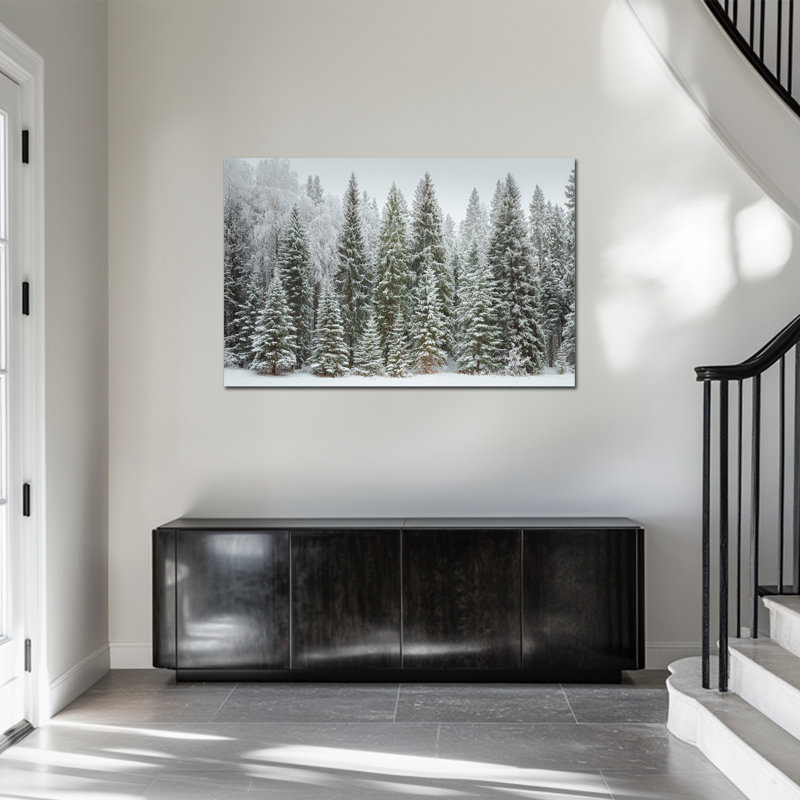Grand grand arbre d'hiver, art mural sur toile paysage de forêt enneigée, peintures de scène d'hiver au pays des merveilles pour le salon, impressions sur toile encadrée de paysage d'hiver, 32 po x 48 po