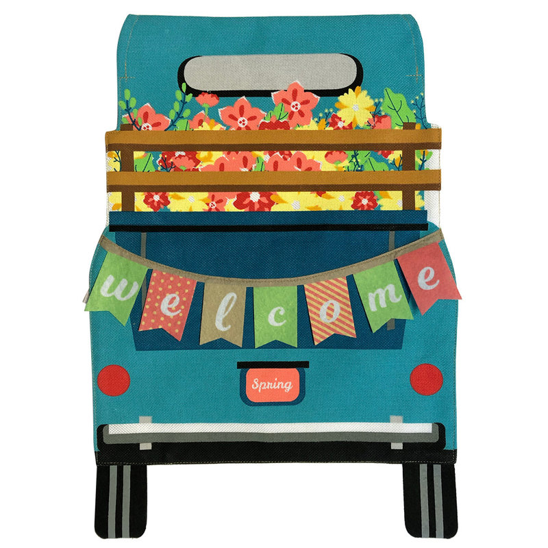 Springtime Pickup Burlap Garden Flag