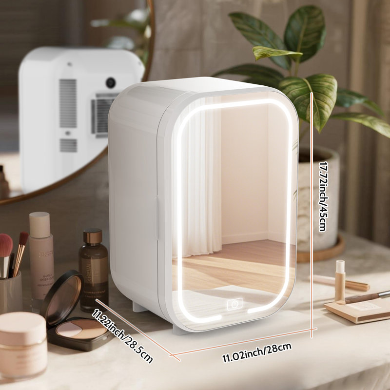 22l Mini Skincare Fridge With Led Mirror,  Small Beauty Fridge For Comestic Storage, 44°f Intelligent Temperature Control, Personal Makeup Refrigerator For Bedroom, Dorm