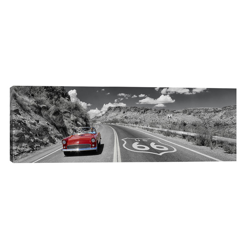 Vintage Car Moving On The Road, Route 66, Arizona, Usa by Panoramic Images - No Frame Panoramic Print on Canvas