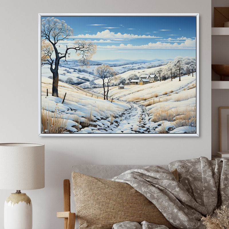 «Snow Winters Embrace Pastoral I», reproduction sur toile, H 24 po x l 32 po x P 1 po, Cadre flottant blanc