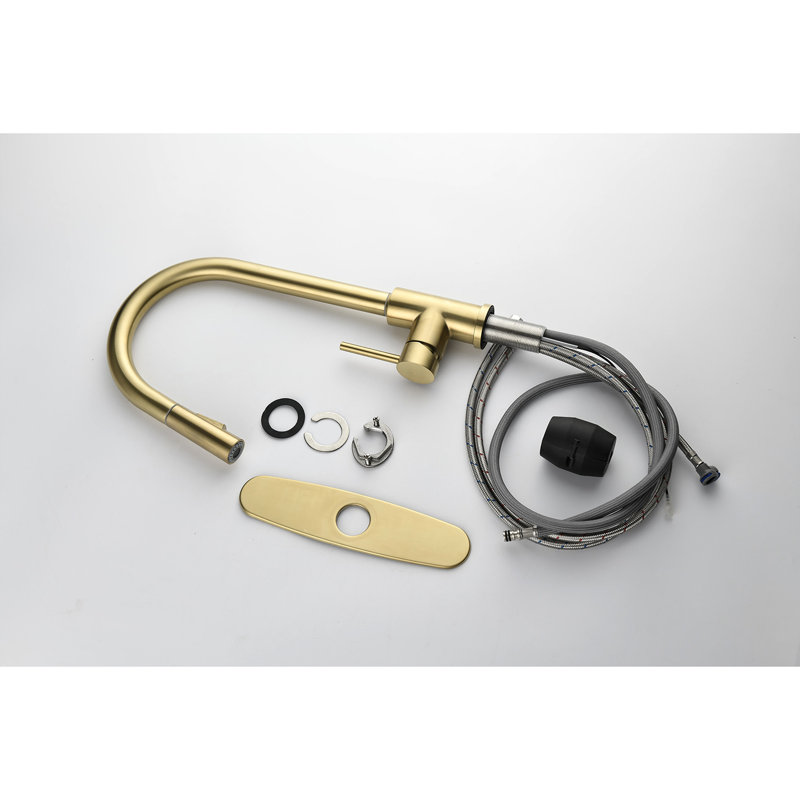 Robinet de cuisine rétractable en acier inoxydable brossé - fabrication en acier inoxydable, rotation de la buse à 360 °, deux options de débit d'eau, contrôle facile de la température et du débit avec une seule poignée, corrosion rouille, 16,41 po de diamètre,
