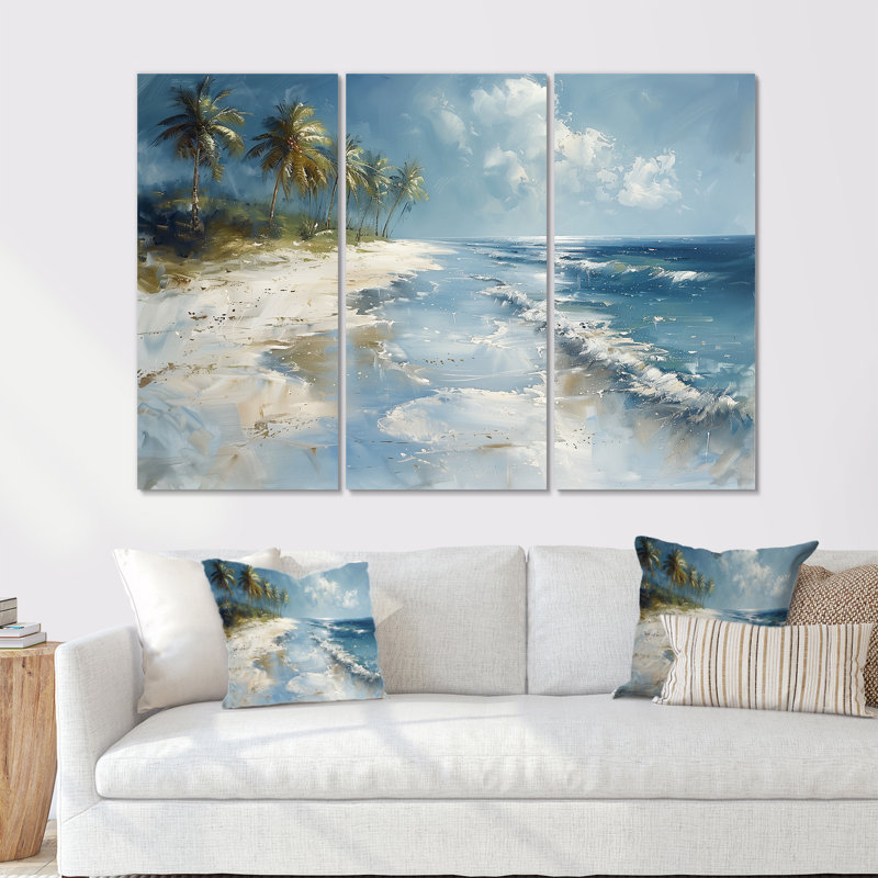 «Blue Green Palm Trees Coastal Breeze V», ensemble d'art mural palmiers et palmiers, H 28 po x l 36 po x P 1 po