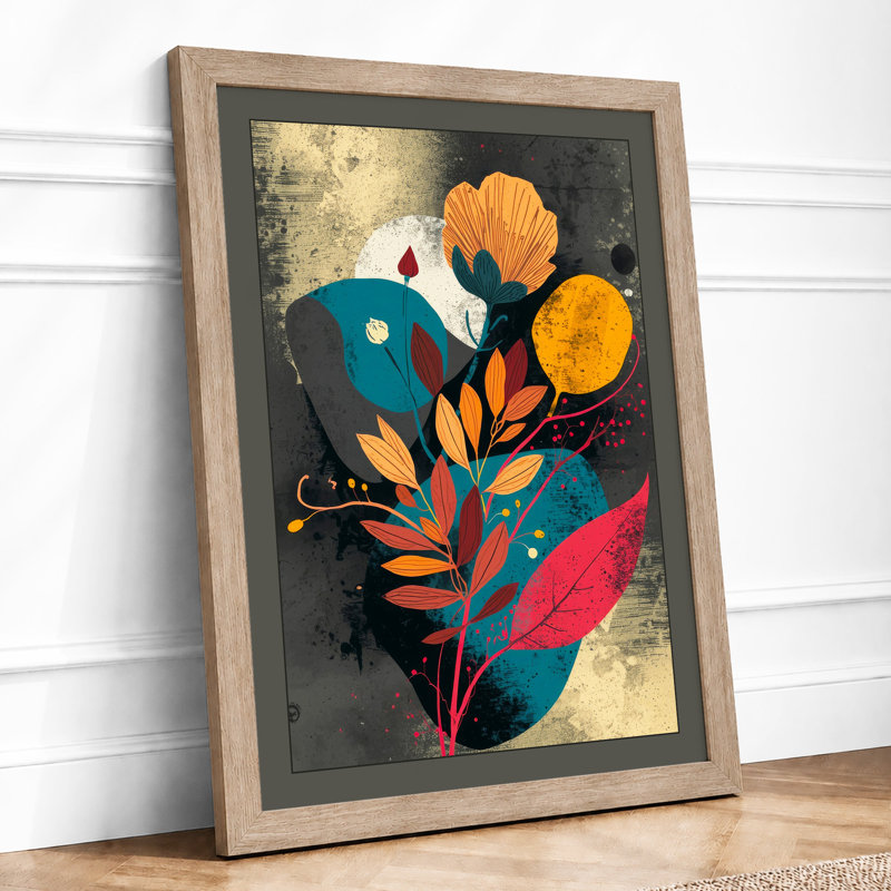 Geometric Bloom Botanical - Framed Print, A2 - 59.4 x 42.0 cm, Oak