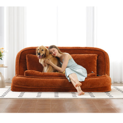 Nouveau lit double pour chien avec paresseux chenille orange pour travailler dans le vestibule