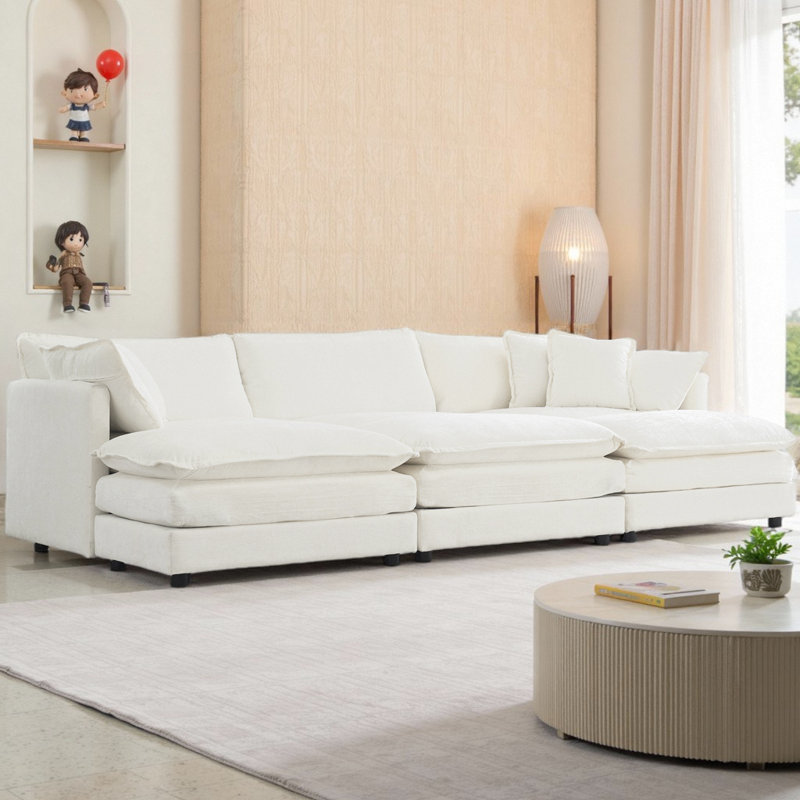 Ensemble de canapé modulaire en forme de U 6 places avec 3 repose-pieds - Canapé modulaire réversible en chenille avec assise profonde, 5 coussins et revêtement ultra doux, configuration de mobilier de salon flexible