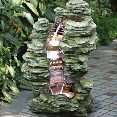 Resin/Natural Stone Cascading Garden Fountain with LED Light -  Millwood Pines, C0228ED44BB14D37BC466BDFAE535E4B
