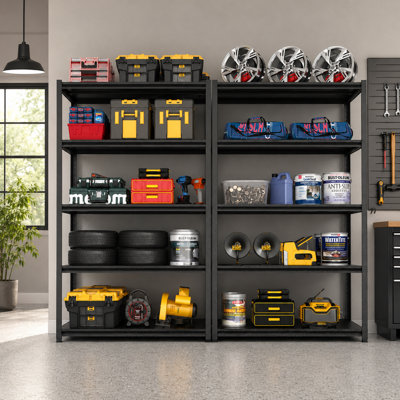 72"H 5-Tier Metal Storage Shelving Unit, 35.4"W x 15.7"D Heavy Duty Garage & Industrial Shelf Rack, Adjustable Shelves with 2000LBS Total Capacity for Home, Garage, Warehouse, Gym, Basement