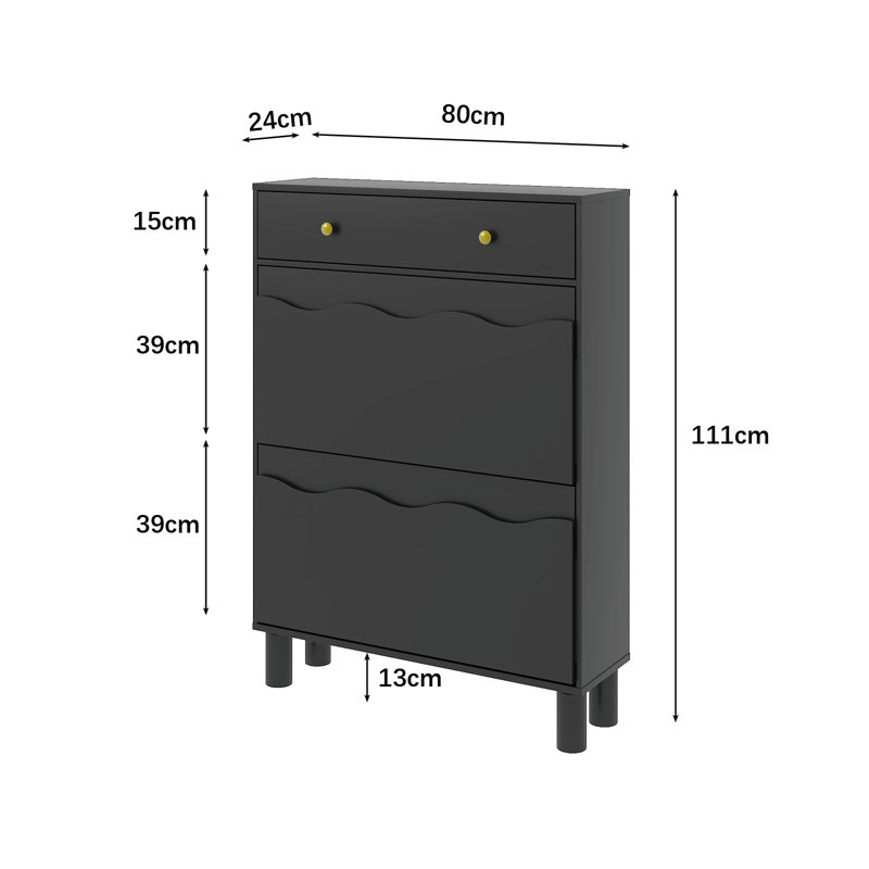 15 Pair Stackable Shoe Storage Cabinet, Black