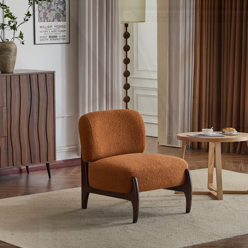 Armless Chair, Orange Boucle
