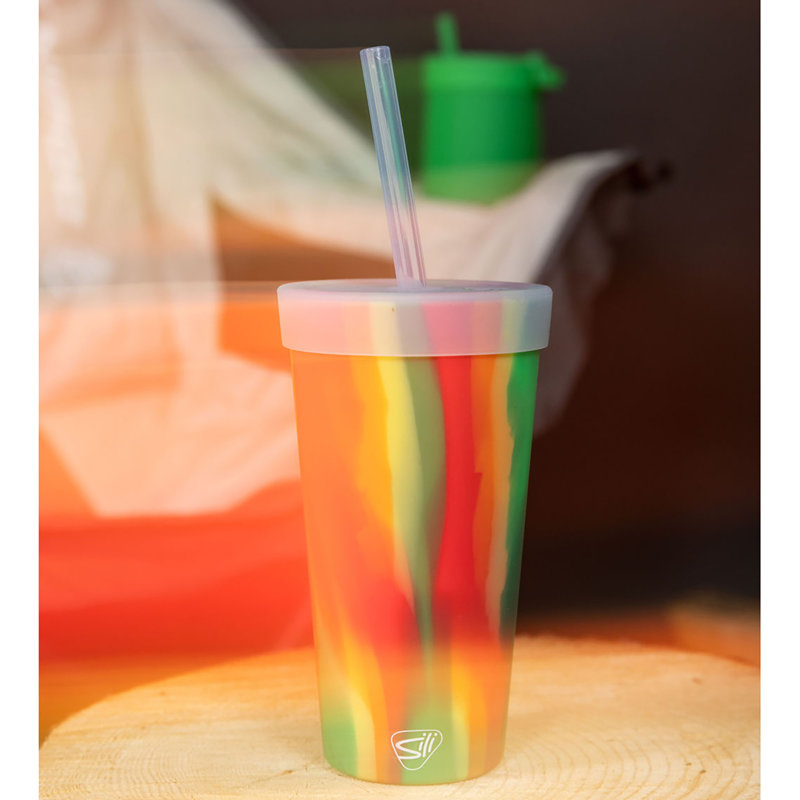 Silipint: Straw Tumber 22oz: Hibiscus - Silcone Travel Cup, Airtight Lid, Unbreakable