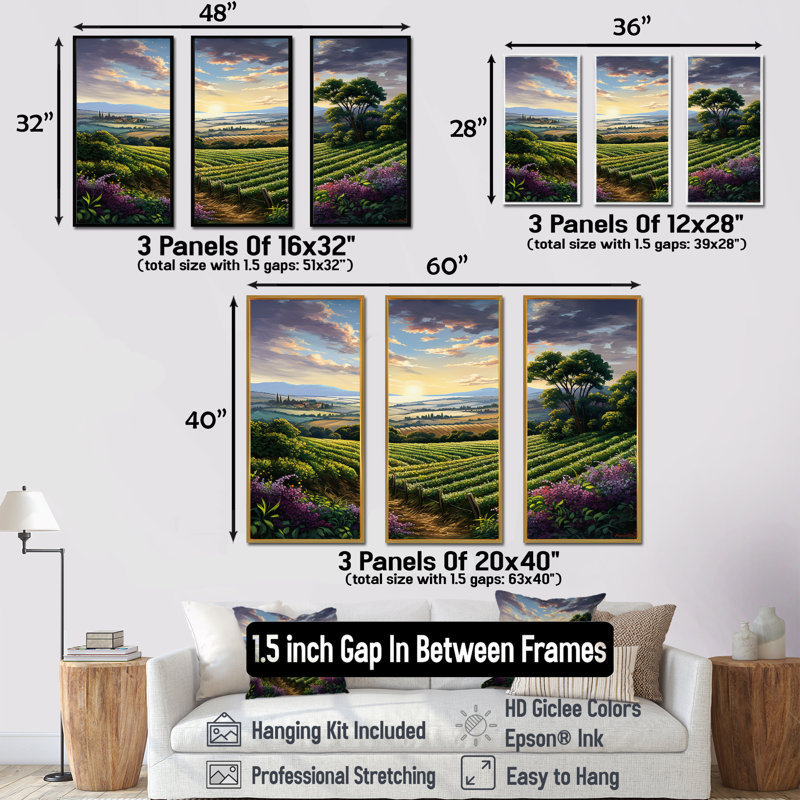 Vineyard Charm liquide Art IV - ensemble de décoration murale vignoble, Cadre flottant noir, H 40 po x l 60 po x P 1 po
