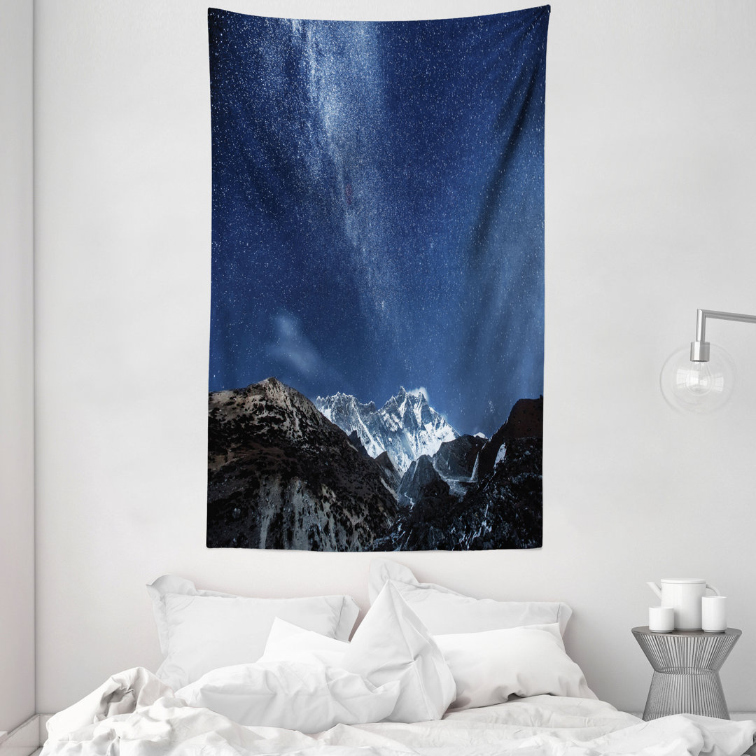 Wandteppich, Starry Blue Night Cosmos, Nebel, Blau grau