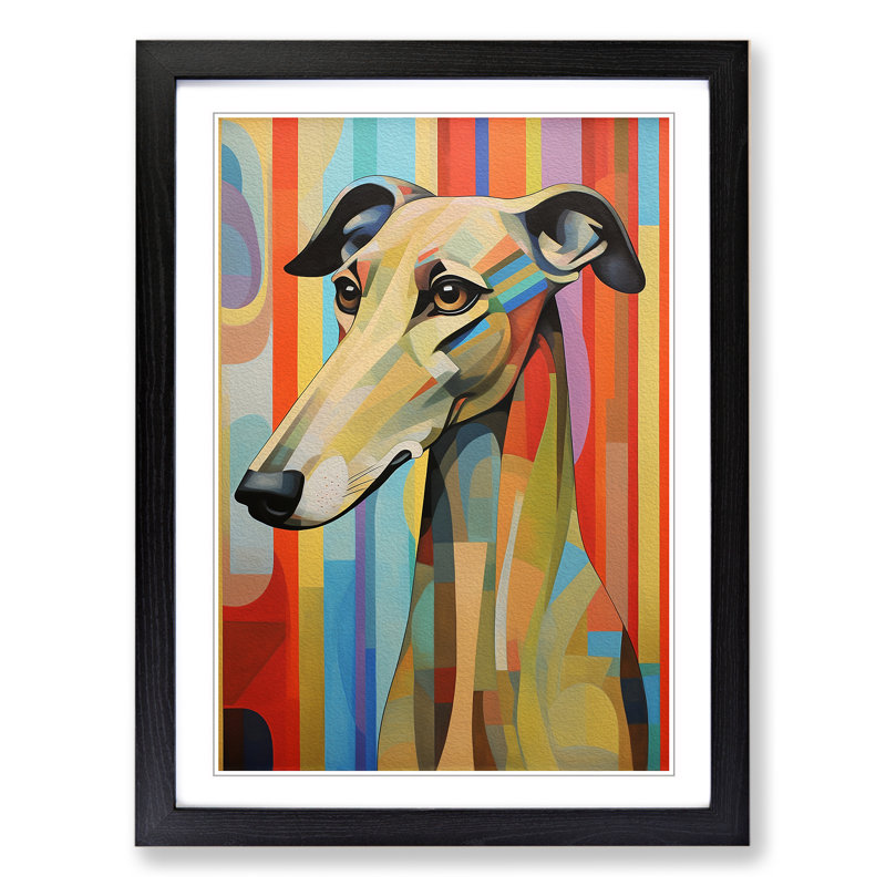 Greyhound Geometric - Single Picture Frame Print on Wood, Black, 64cm H x 46cm W x 2cm D