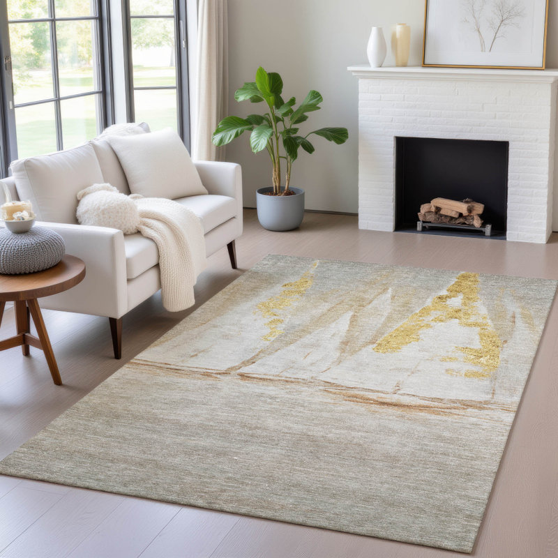 Tapis taupe Xhevrie intérieur / extérieur lavable à la machine, Rectangle 9 pi x 12 pi
