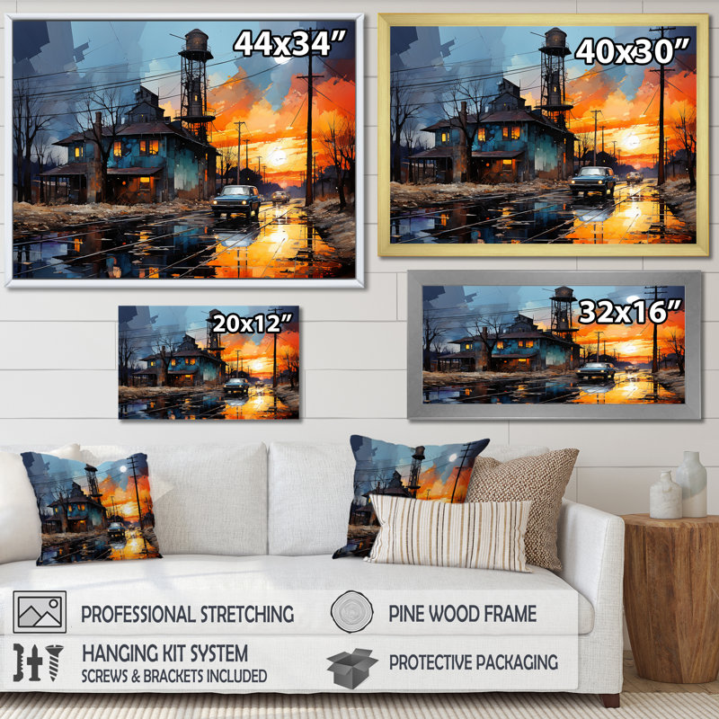 Cobalt contraste usine, impression sur toile, Cadre flottant noir, H 12 po x l 20 po x P 1 po