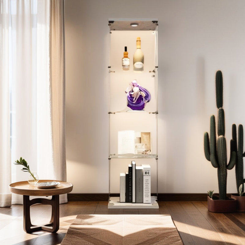 Vitrine en verre blanc, 4 tablettes - Coffre-fort pour vitrine 4 couches