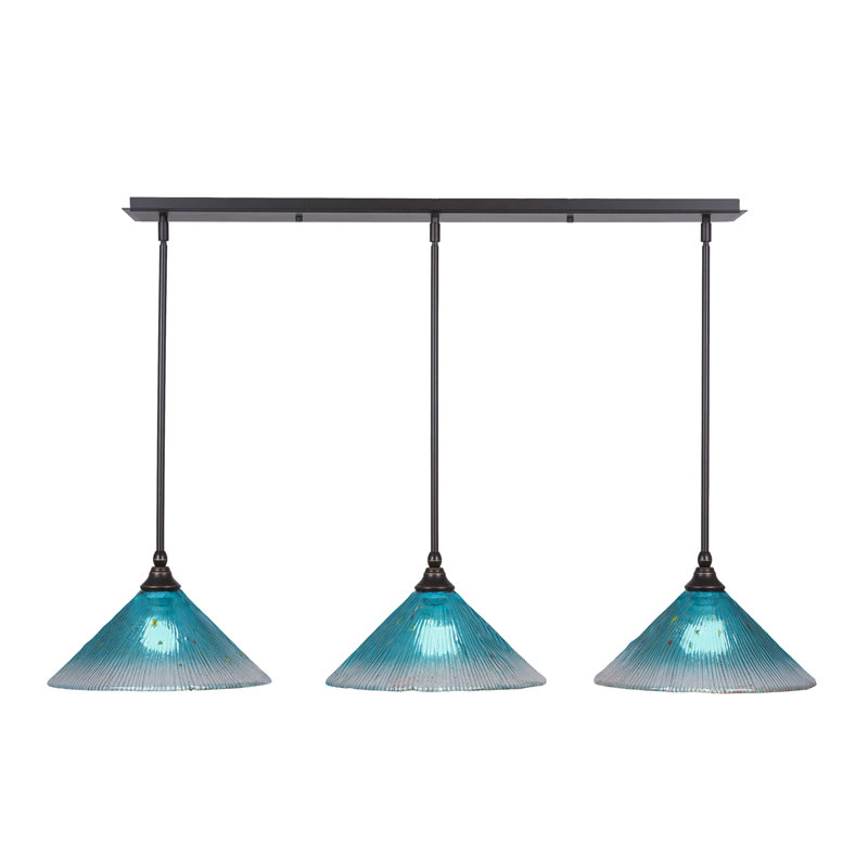 Luminaire suspendu linéaire sur pied 3 lumières avec verre cristal, 12 po, Granit foncé, Sarcelle
