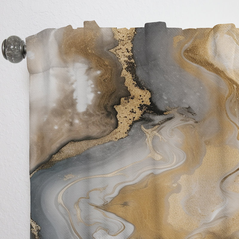 Gold And Grey A Marble Effect V - Abstract Marble Curtain - Velvet Room Darkening - 1 panel, 52" W x 63" L