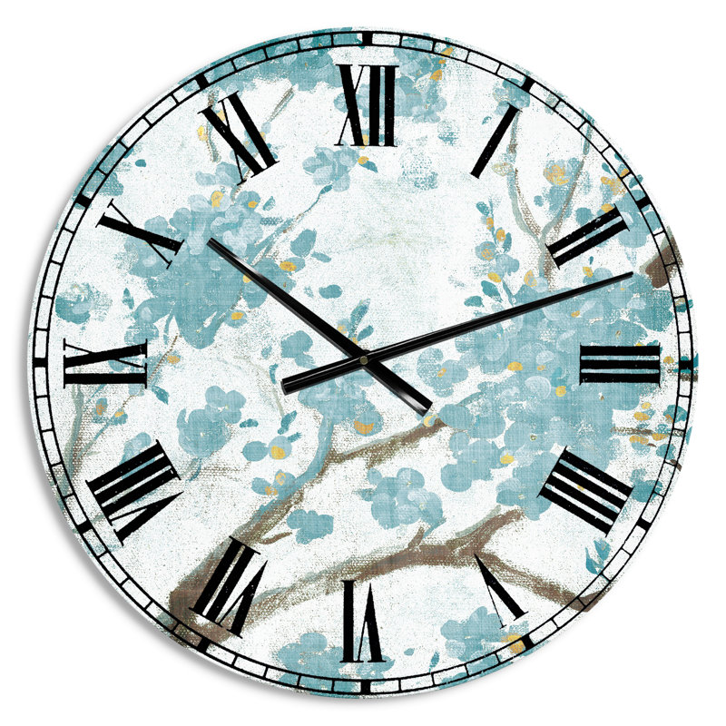 Horloge murale traditionnelle Teal Cherry Blossoms I, Petit