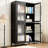Classic Metal Freestanding Cabinet With 4 Glass Door Shelves And Coating - Storage For Home Office, Living Room, Kitchen Black, Flower 4-shelf 4mm Tempered Doors Look