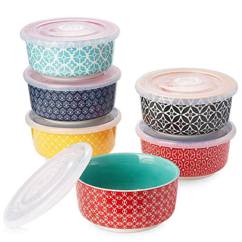6-Piece Porcelain Ramekin Set with Colourful Ribbon Lids, Baking Dishes, 3.5" x 3.5" , Multicolor