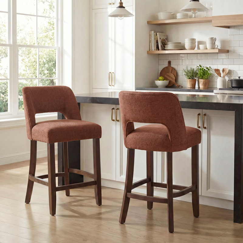 Tabourets de bar rembourrés avec pieds en bois massif, ensemble de 6, Light Green, 6