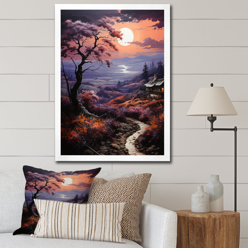 Balal Countryside Crimson Dusk Landscape I - impression, H 40 po x l 30 po x P 1,5 po, Cadre photo blanc