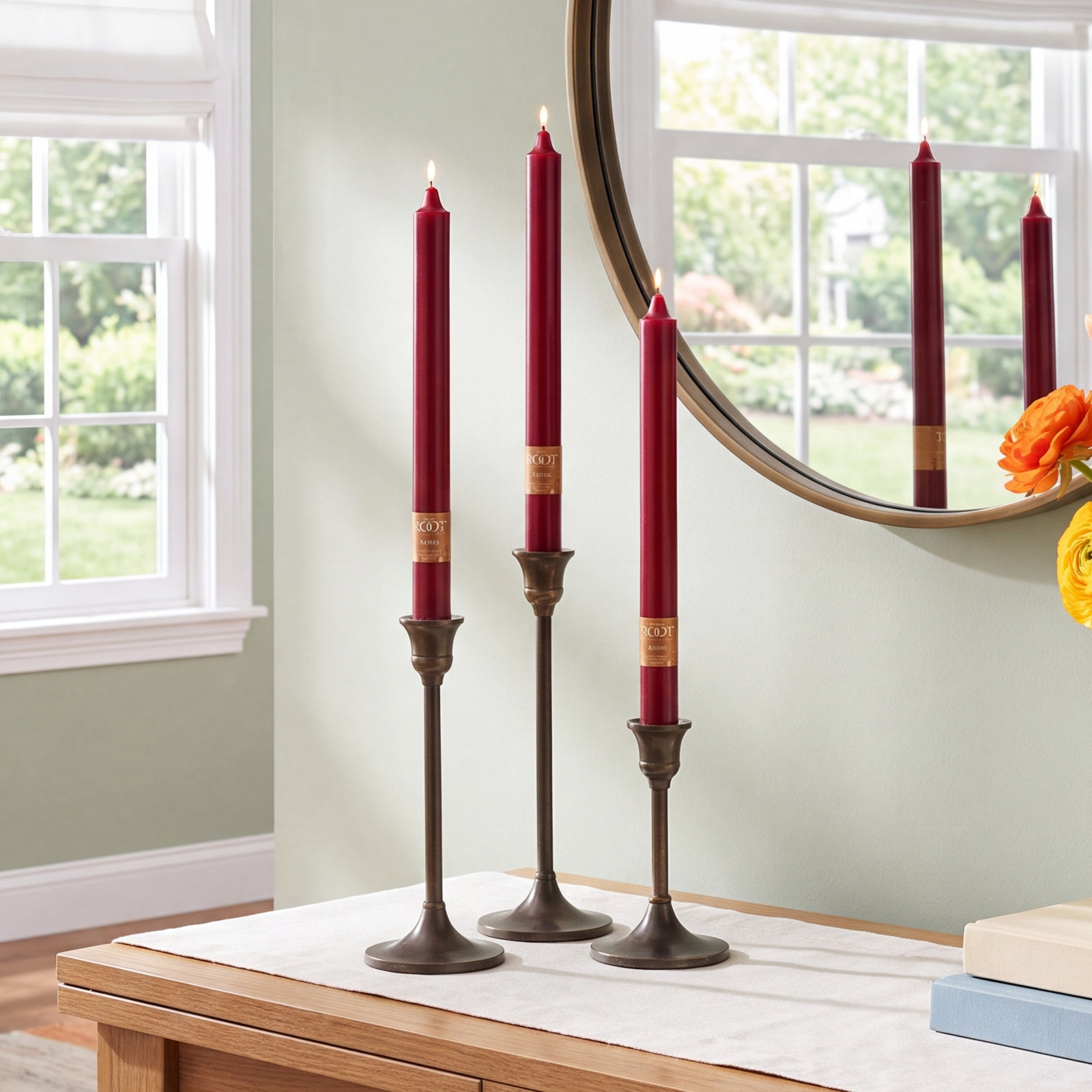 Root Candles Unscented Taper Candle, 12" H x 0.88" W x 0.88" D, Garnet