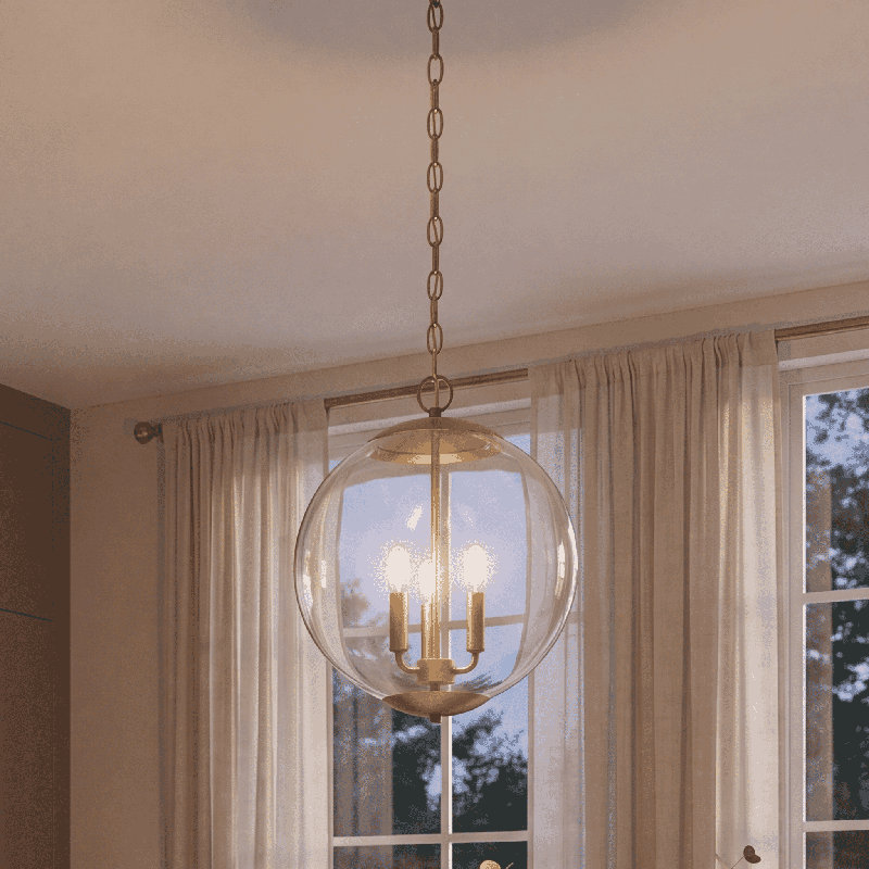 Patterson 3 - Light Shaded Globe Chandelier in Natural Brass, Natural Brass