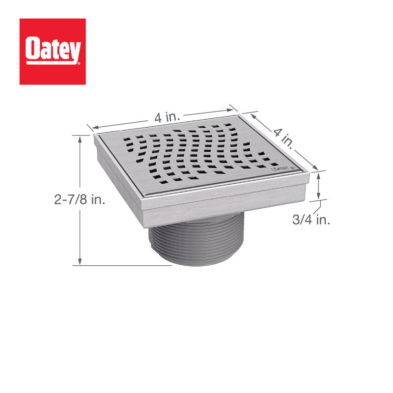Drain de douche à grille Wave, 4 po x 4 po