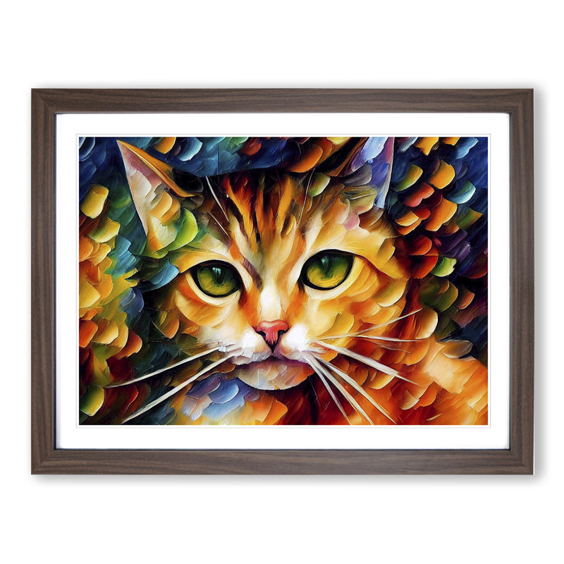 Cat Painting Vol.4 Abstract - Framed Print, 46cm H x 64cm W x 2cm D, Walnut