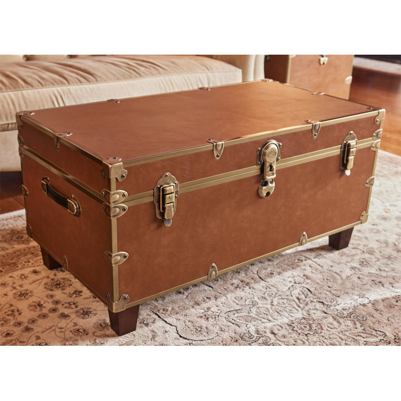 RHINO LUXURY FAUX LEATHER COFFEE TABLE TRUNK - BUNN FEET, Cognac