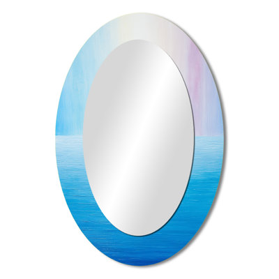Blue Spectral Solitude - Abstract Oval Decorative Mirror On Metal