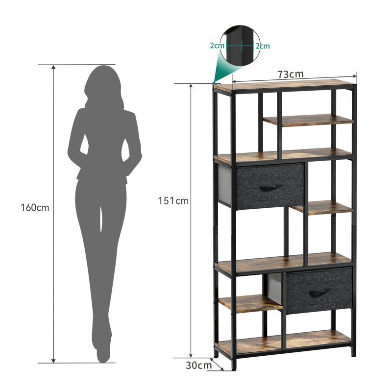 151 H X 72 W Corner Shelf Unit Wooden Bookcase for Living Room, Brown/Black