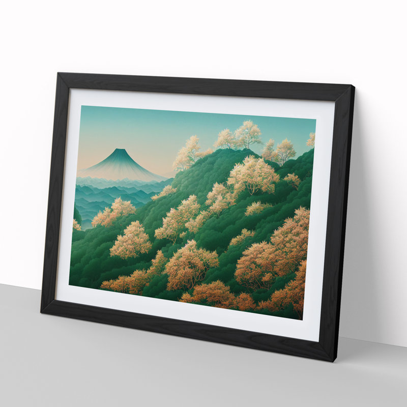 Retro Japanese Forest Vol.1 - Single Picture Frame Painting, Black Framed, 46cm H x 64cm W x 2cm D