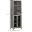 Grande armoire de rangement pour salle de bain avec tablette à 3 niveaux, armoire en verre, tour de lin autoportante avec tablettes réglables, grain de bois gris