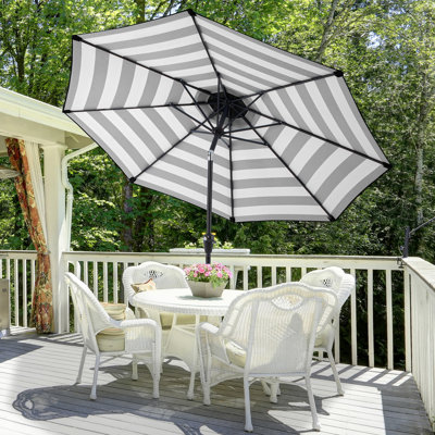9FT Round Patio Umbrella - Auto Tilt, Easy Crank, Vented Canopy Outdoor Umbrella for Shade - For Deck, Balcony, Porch, Backyard, or Pool by Pure Garden (Black and White)