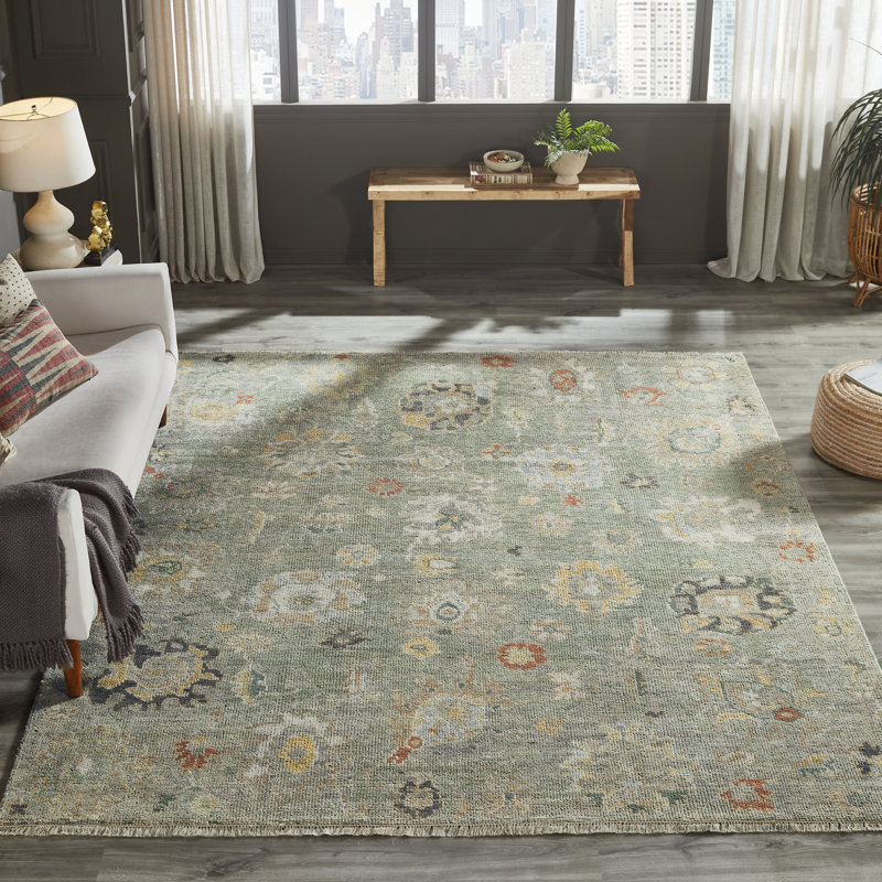 Tapis en laine noué à la main Glaspie Sage Whisper, Rectangle 6 pi x 9 pi