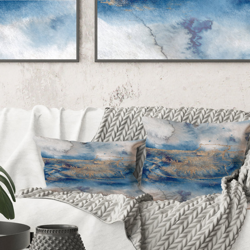 Abstract Classic Blue And Gold I - Modern Printed Throw Pillow, 16" x 16"